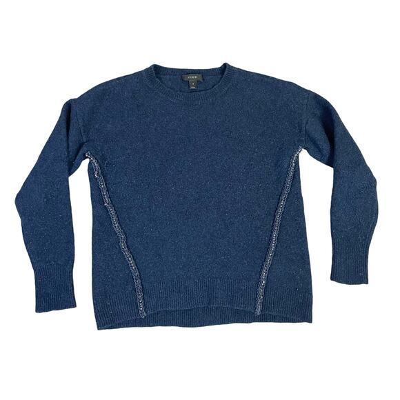 J Crew 100% Wool Metallic Braid Navy Long Sleeve Crew Neck Sweater US Women's S - Picture 1 of 8